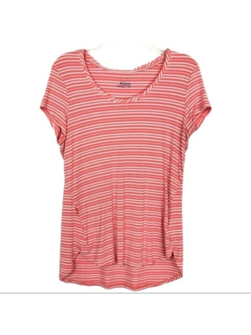 Columbia Short Sleeve T-Shirt Women's Size M-Coral Orange White Striped Soft